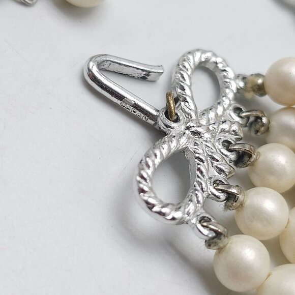 Vintage Multi-Strand Faux Pearl Necklace With Silver-Tone Bow Clasps Japan - Picture 6 of 7